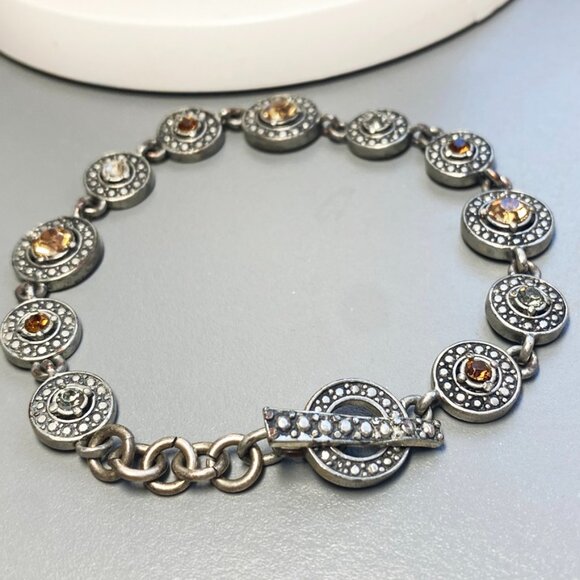 Vintage M+M Silver Round Link Tennis Bracelet Bracelet Tiny Stones Artist Signed - Picture 5 of 6